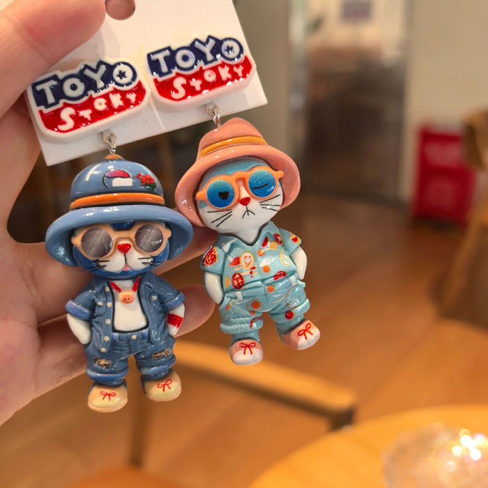 Wholesale Cute blue cat cartoon handmade silver needle