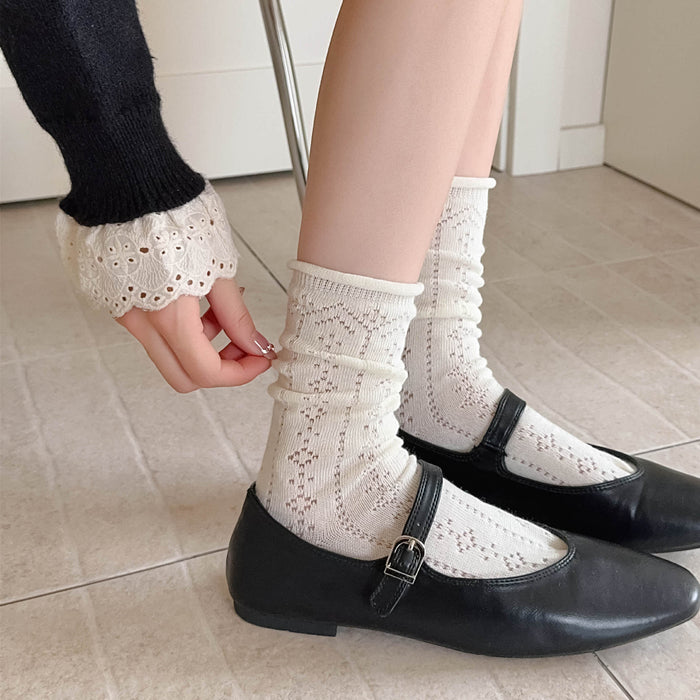 Wholesale Socks, mid tube socks, combed cotton hollow out cute mesh pile socks