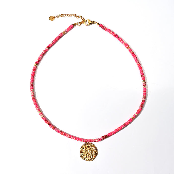 Wholesale Original Jewelry Design Colorful Natural Stone Necklace Stainless Steel Twelve Constellation Necklace Personalized Matching