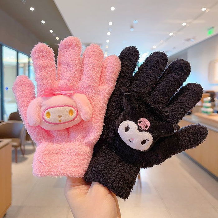 Wholesale Cat gloves coral fleece girls knitted plush five-finger cycling gloves