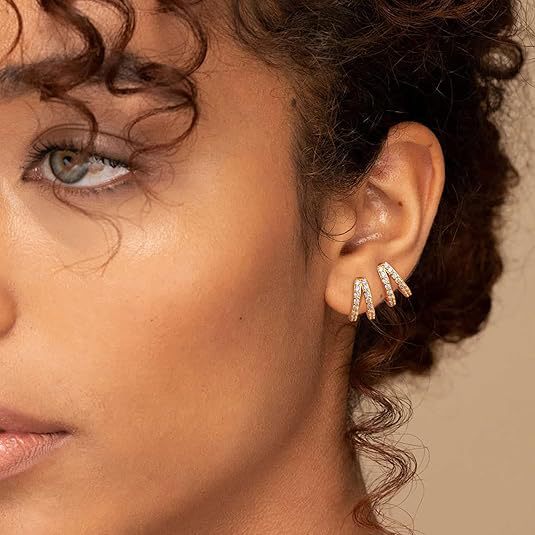 Wholesale New double row colored diamond studded earrings and earrings with fashionable personality, simple temperament