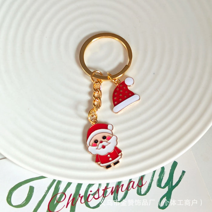 Wholesale Christmas keychain cartoon metal ornaments Christmas tree elk snowman cute creative bag pendant gift