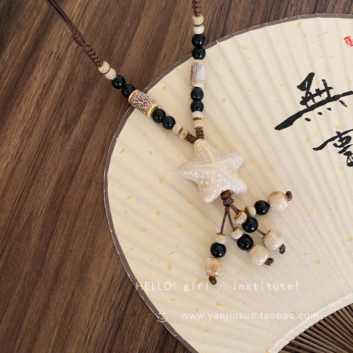 Wholesale Colorful ceramic bead star necklace, long sweater chain accessory