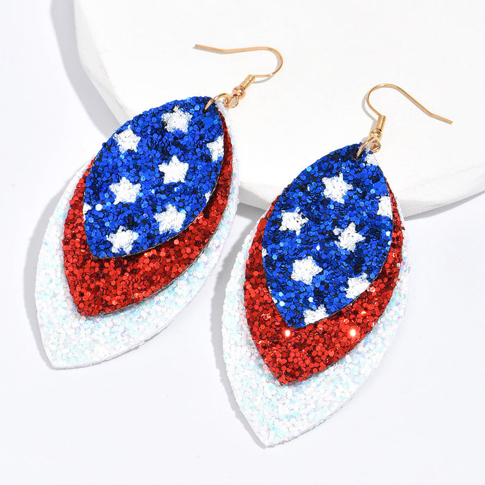 Wholesale Star Sequins American Flag Independence Day Earrings JDC-ES-YeB001