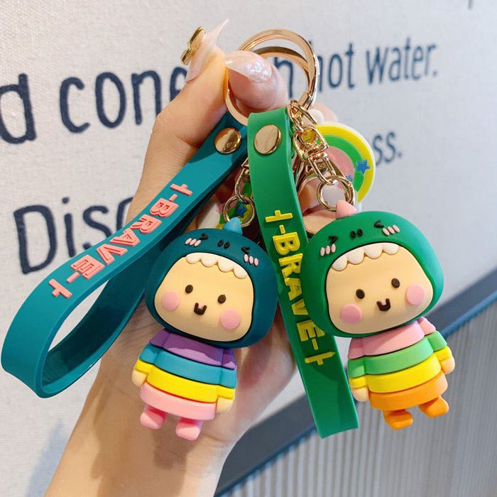 Wholesale  Cartoon Rainbow Dinosaur Keychain Women's Cute Bag Car Keychain Pendant