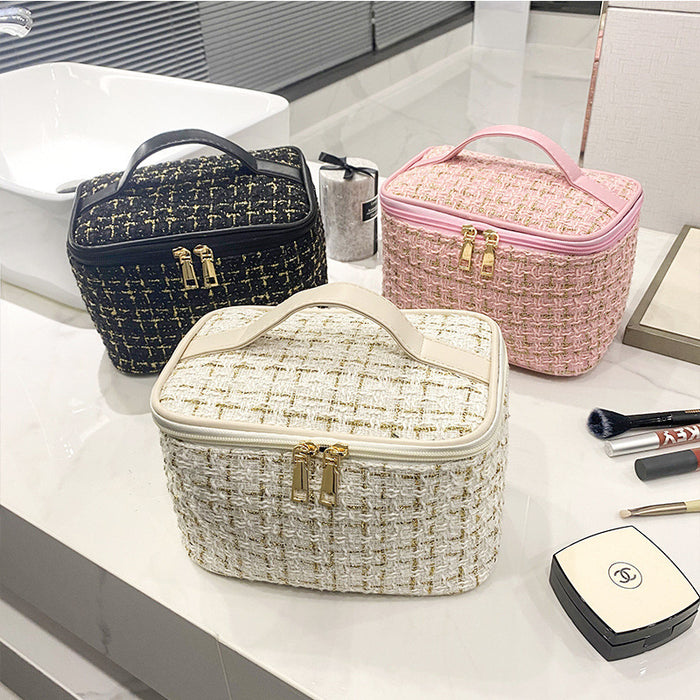 Wholesale Checkered Handheld Makeup Bag, Large Capacity Portable Toilet Bag, Travel Storage Bag