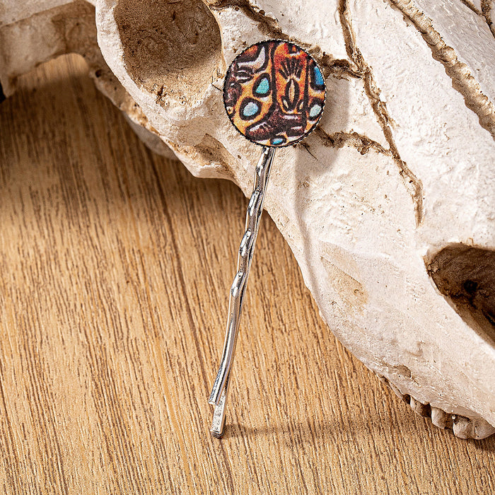 Wholesale leather western style turquoise poker pattern printed hairpin hairpin