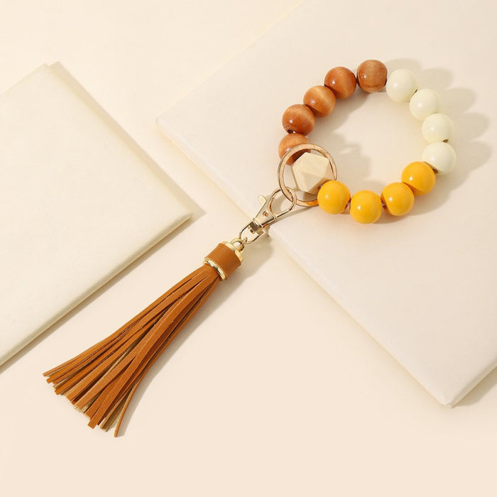 Wholesale Tassel Wooden Beads Imitation Silicone Beads Bracelet Keychain JDC-KC-RongRui022