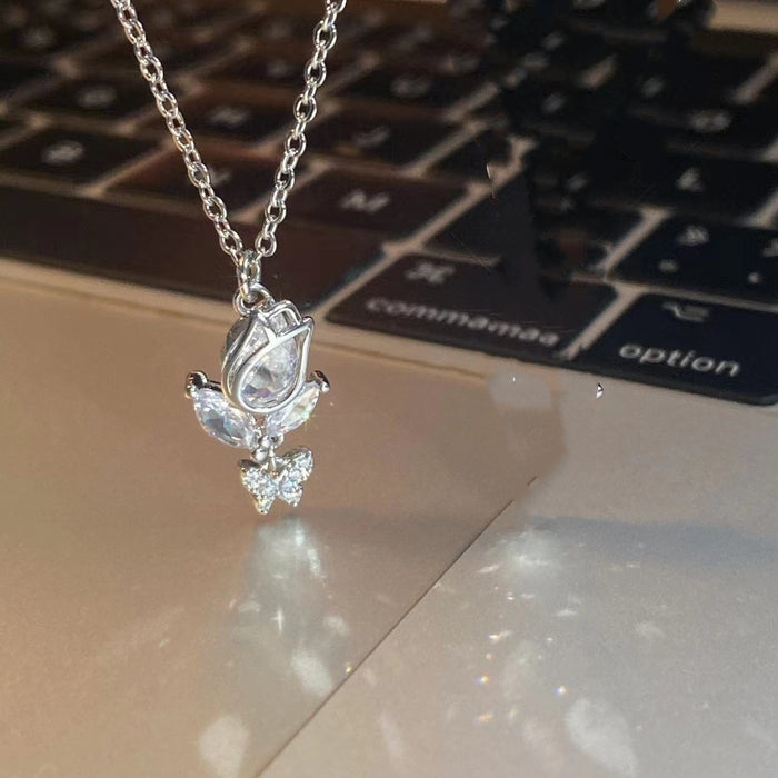 Wholesale Zircon flower necklace butterfly pendant light luxury niche collarbone chain versatile temperament personality accessory