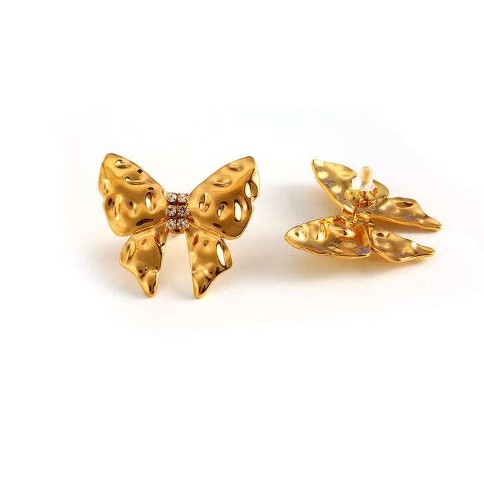 Wholesale Popular and versatile stainless steel butterfly patterned zircon earrings with light luxury and high-end feel, earring ring set