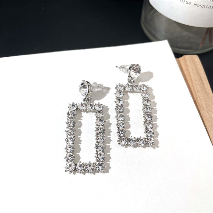 Wholesale Sparkling rhinestone earrings full of diamond temperament, geometric rectangle, simple and versatile earrings