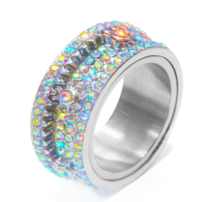 Wholesale gear rotating diamond ring fashion color diamond ring ring