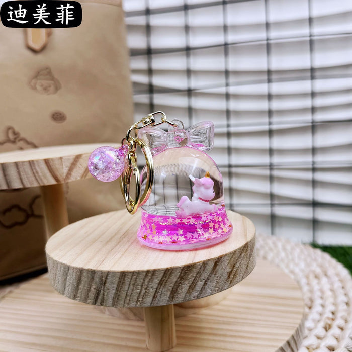 Wholesale Creative liquid oil key chain quicksand key chain crystal ball unicorn floating car cute bag small pendant