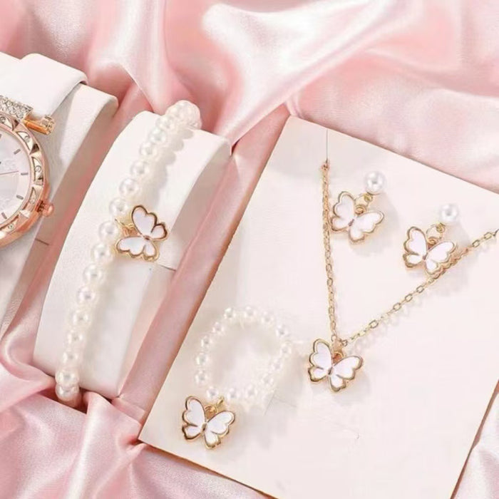 Wholesale Kids Butterfly Animal Jewelry Set Alloy Pearl Earrings Bracelet Necklace