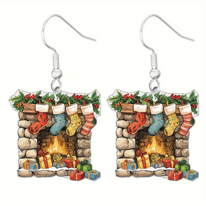 Wholesale Christmas Cartoon Earrings Cute Acrylic Pendant  Gingerbread and Animal Pattern Holiday Supplies