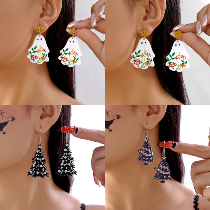 Wholesale  Earrings Acrylic Flower Ghost Cartoon Ghost Print Pendant Fashion Personalized Earrings