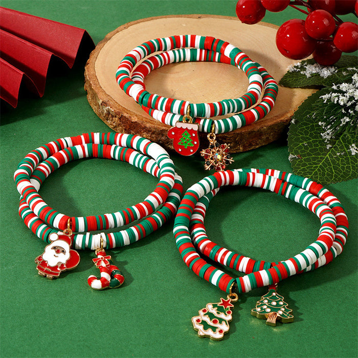 Wholesale Handmade Christmas Polymer Clay Beaded Bracelet Snowflake Design