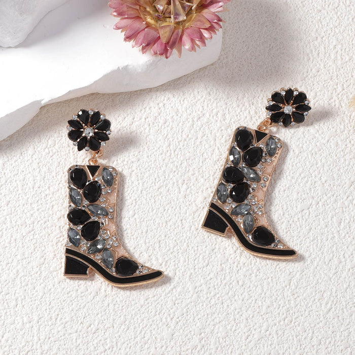 Wholesale earrings alloy boots with colored diamond flower earrings for women