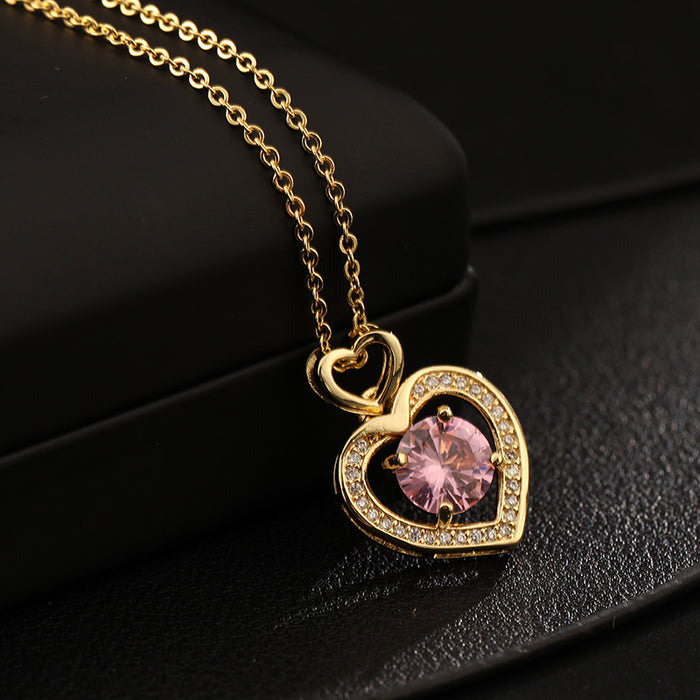 Wholesale Copper Micro-Inlaid Colored Zircon Love Pendant Necklace JDC-NE-ShangY031