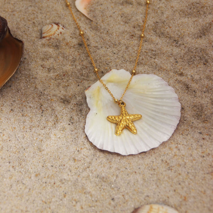 Wholesale Ocean Series Necklace Women's 18k Gold-plated Stainless Steel Conch Sea Star Color-free Necklace