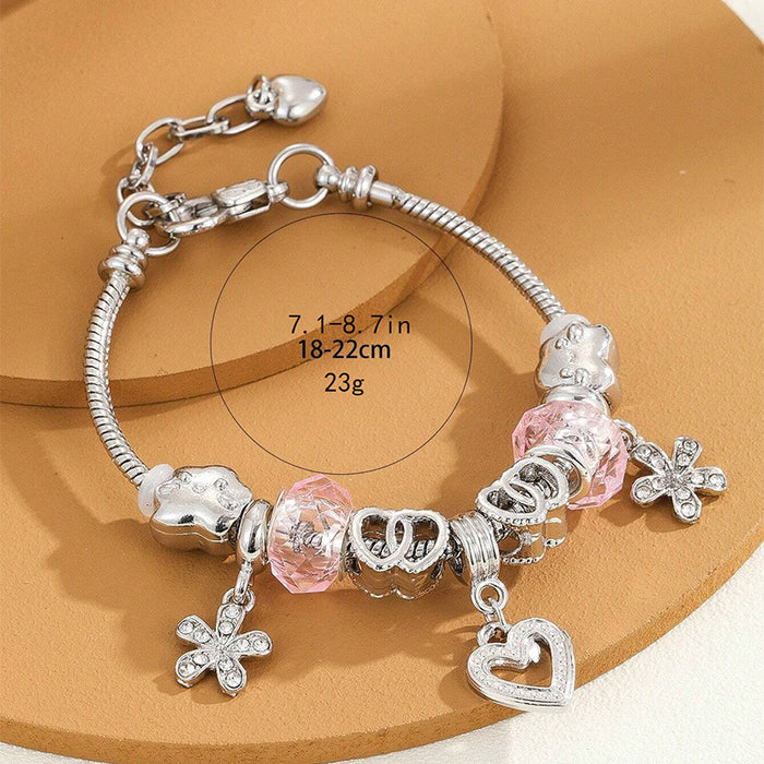 Wholesale Alloy Bear Heart Rhinestone Flower Pendant Beaded Bracelet JDC-BT-ShenYuan003