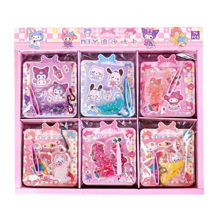 Wholesale 36pcs/box Quicksand notebook stickers for children' s creative handmade materials package Quicksand keychain pendant