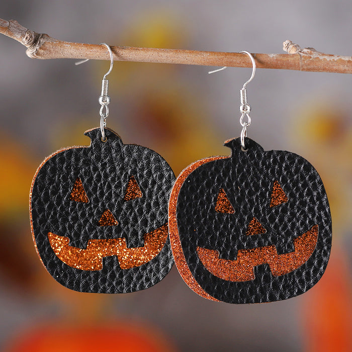 Wholesale  grimace pumpkin sequins pendant earrings multi-layer PU Gothic wind double-sided ear jewelry gift