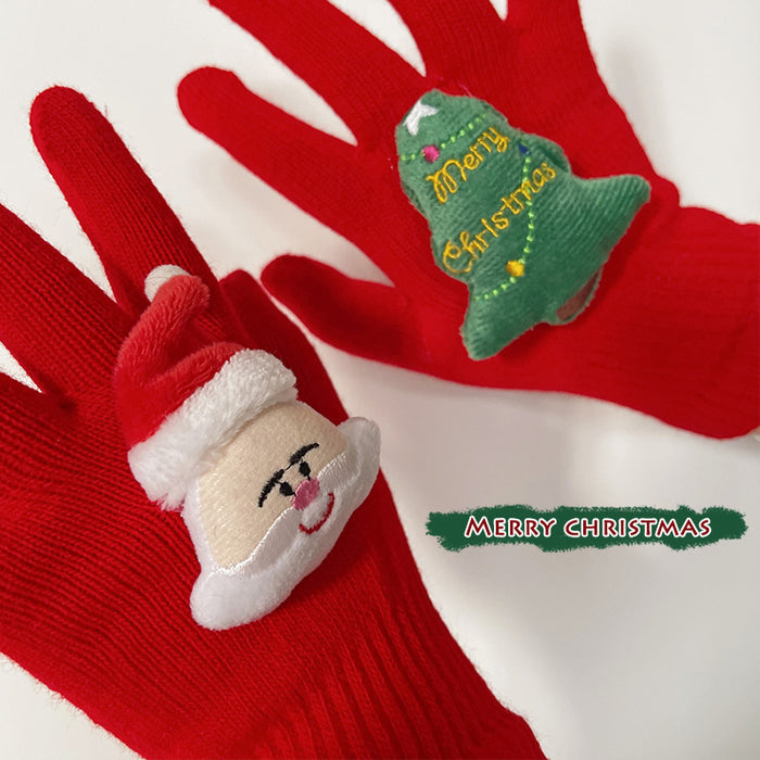 Wholesale Christmas plush gloves women' s winter warm finger gloves outdoor five finger gloves manufacturers