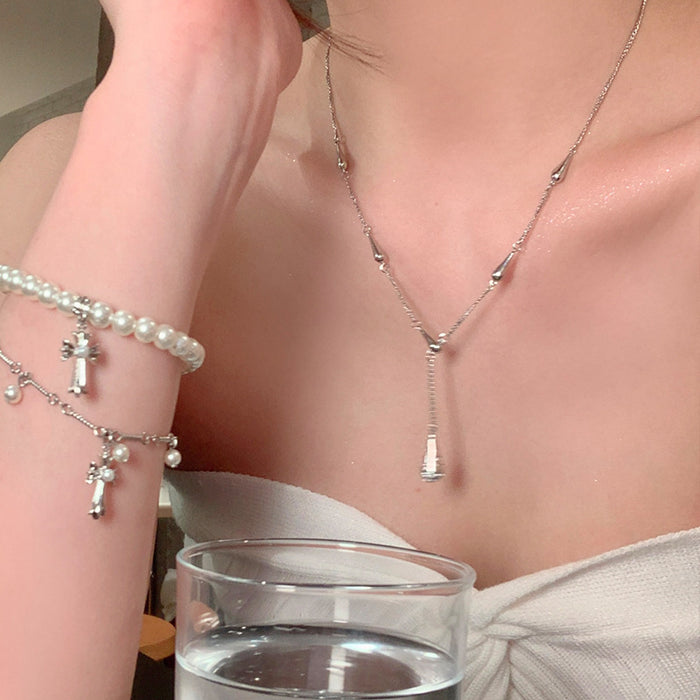 Wholesale New exquisite micro inlaid zircon water droplet pendant collarbone chain can be pulled, light luxury niche necklace with accessories