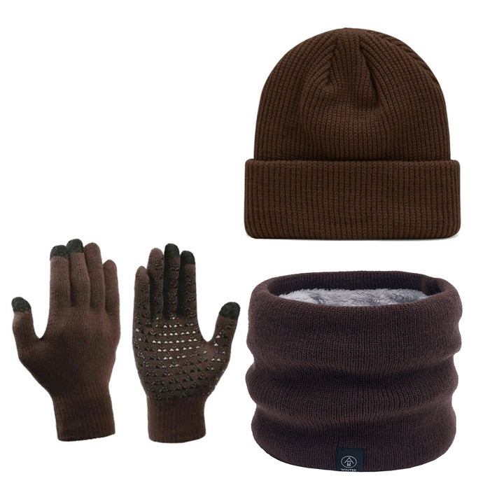Wholesale Three-Piece Set  Knit Hat Touchscreen Gloves Neck Warmer  Thickened
