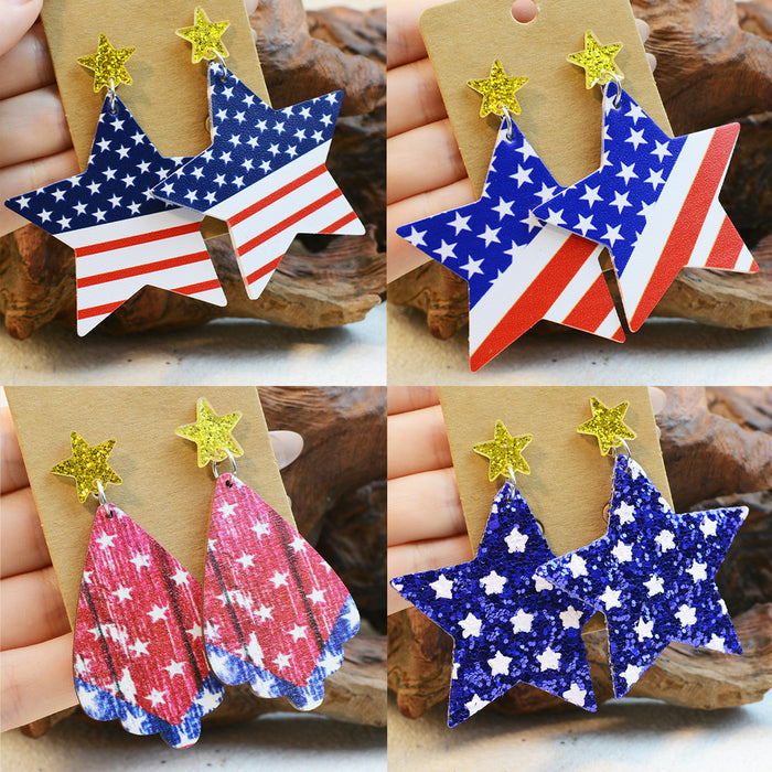 Wholesale Independence Day Pentagram Wooden Earrings JDC-ES-ChenChen003
