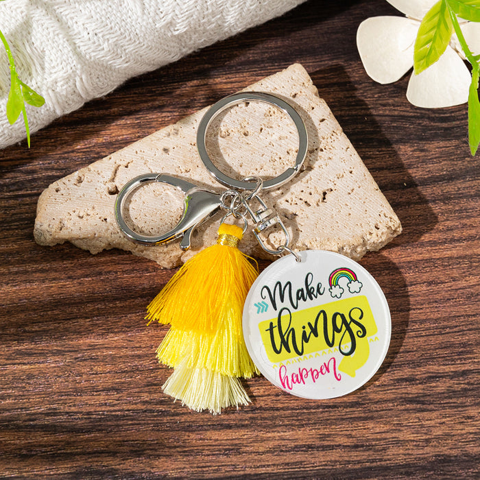 Wholesale Acrylic Gradient Tassel Keychain Round Color Letter Bag Pendant