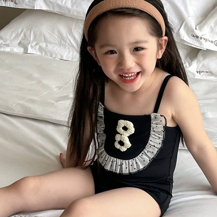 Wholesale Children's Swimwear Girls' Baby Korean One-piece Swimwear Holiday Quick-drying Sling Princess Cute One-piece Swimsuit