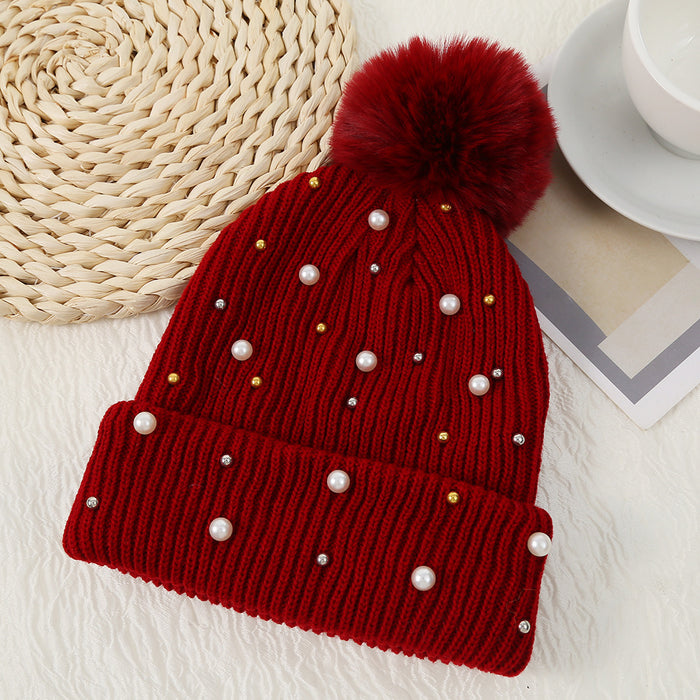 Wholesale Cotton Winter Fur Ball Pearl Rivet Beanie JDC-FH-HXL001