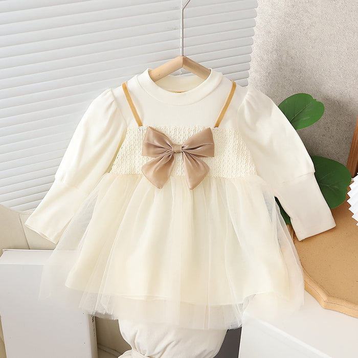 Wholesale Puff Sleeve Bowknot Mesh Children's Skirt JDC-CTS-MianY018