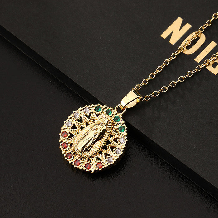 Wholesale Copper Micro-Inlaid Colored Zircon Pendant Necklace JDC-NE-ShangY033