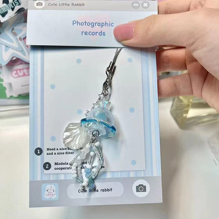 Wholesale Sky Blue Pendant Mobile Phone Chain Keychain Beaded Camera Hanging Chain