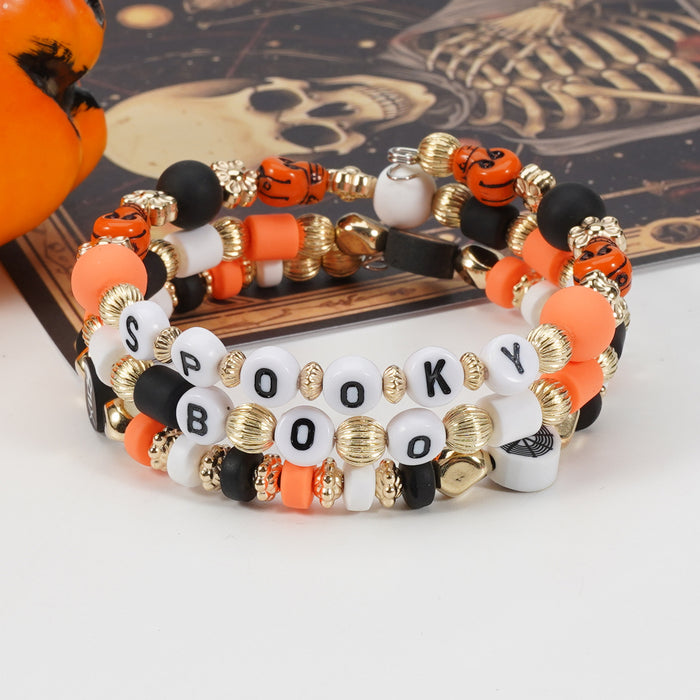 Wholesale Halloween Letter HALLOWEEN BOO SPOOKY Bead Soft Ceramic Bracelet JDC-BT-Xiny063