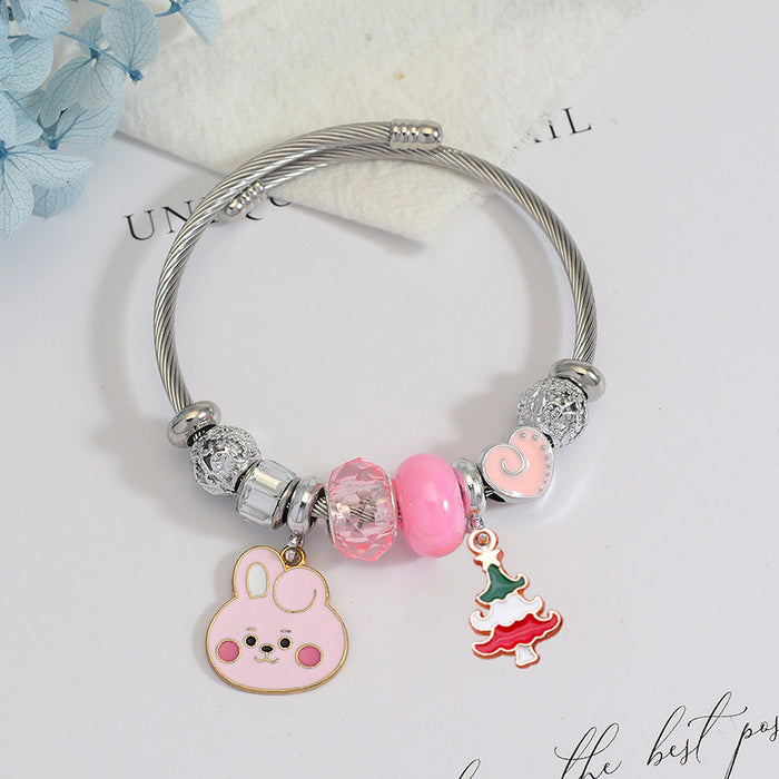 Wholesale Stainless Steel Electroplated Christmas Reindeer Bell Charm Bracelet MOQ≥2