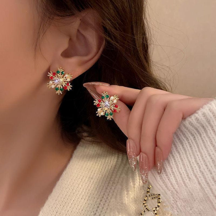 Wholesale Christmas Ornaments Diamond Snowflake Earrings