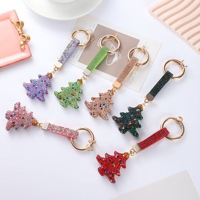 Wholesale Diamond-studded Christmas tree keychain,  Christmas gift,  car keyring