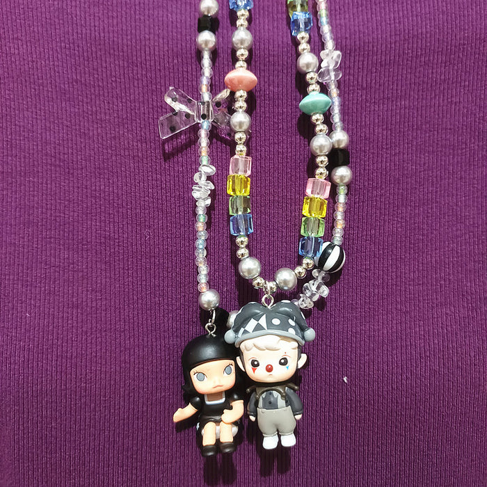 Wholesale Crystal Acrylic Beaded Classic Black and White Clown Little Witch Cute Grain Short Necklace