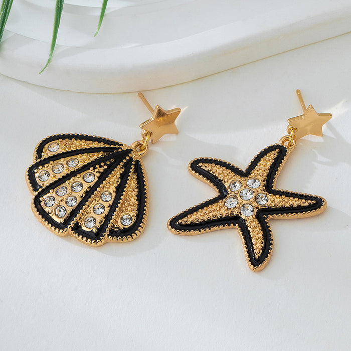 Wholesale New ear studs with fashionable personality, trendy earrings, creative design, asymmetrical starfish shell earrings