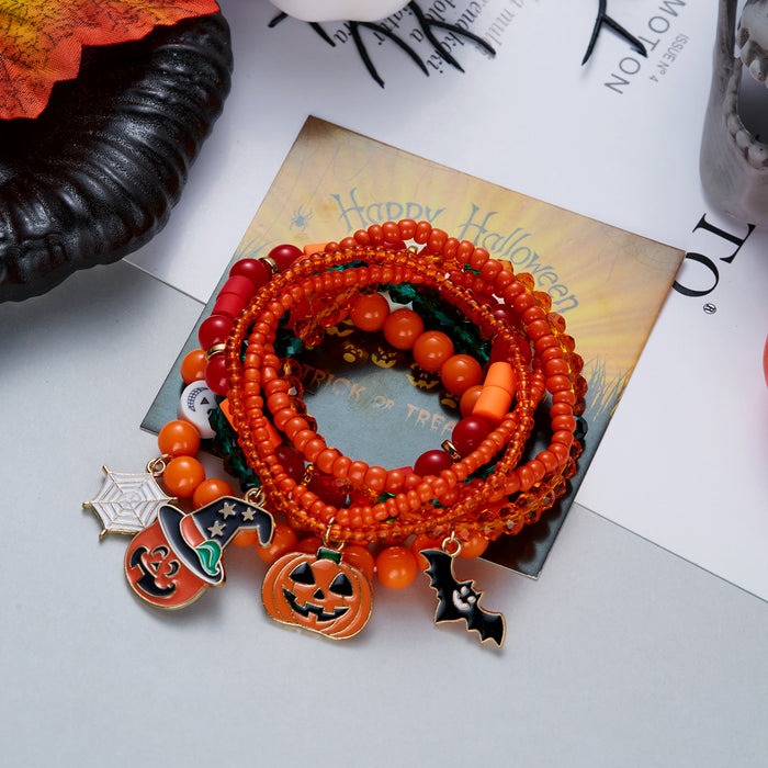 Wholesale Alloy Bracelet Set - 7pcs Funny Pumpkin Bat Beaded Bracelets
