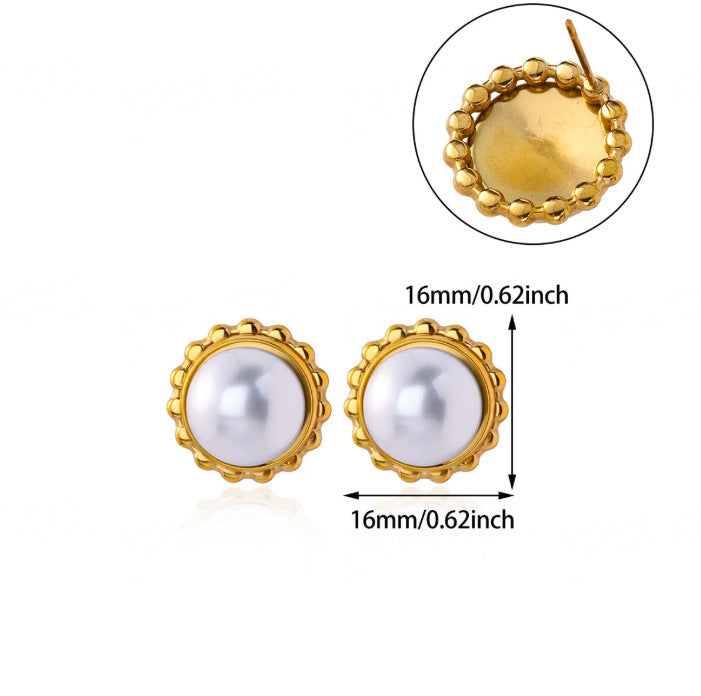Wholesale Leaf Imitation Pearl Earrings Stainless Steel Gold-Plated Round Geometric Earrings