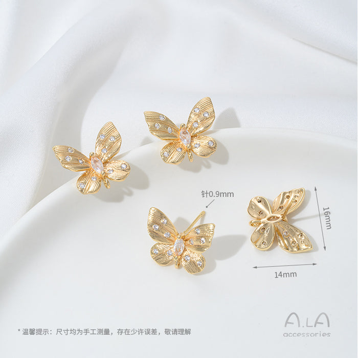Wholesale Zirconium inlaid butterfly strap, hanging ring, earring accessories, pearl ring, handmade DIY earring material