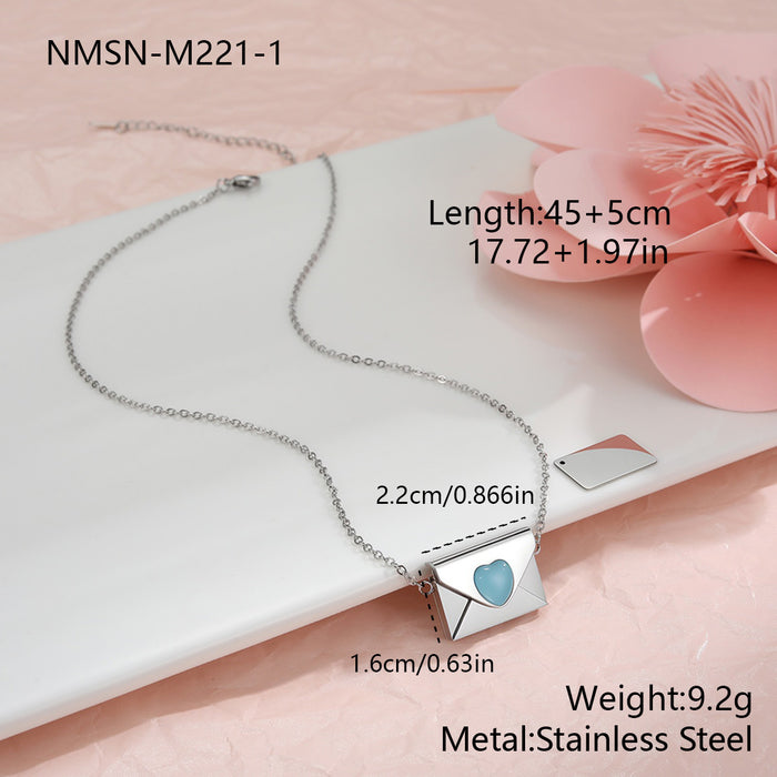 Wholesale Valentine' s Day Natural Stone Heart-Shaped Envelope Stainless Steel Necklace