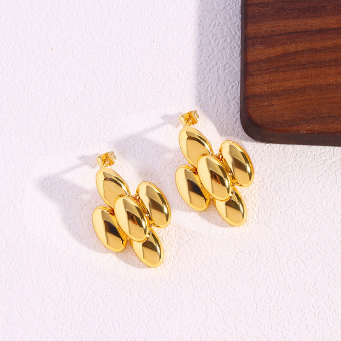 Wholesale Copper Gold Plated Metal Glossy Geometric Oval Earrings JDC-ES-BaiTian014