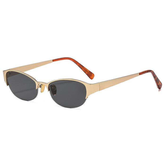 Wholesale Metal Gold Frame Oval Sunglasses with UV400 - Trendy Punk Style Unisex Sun Protection