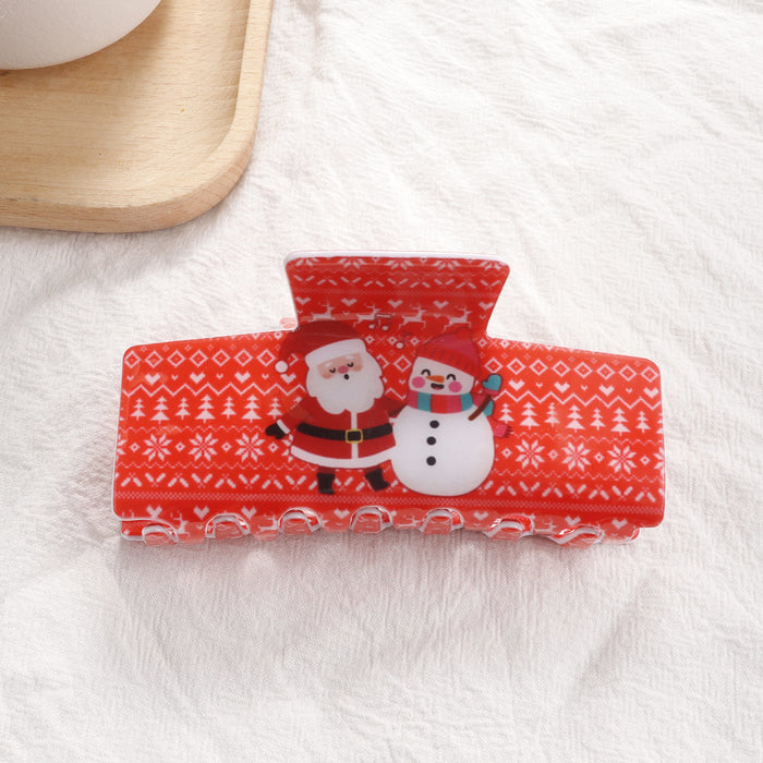 Wholesale Christmas Hair Claw Clip with Snowflake and  Pattern Back of Head Bun Shark Clip